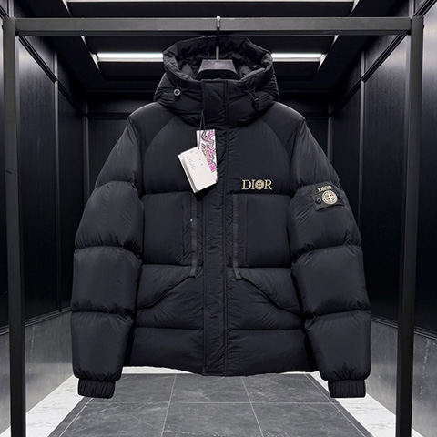 디올 스콘 콜라보 패치 로고 블랙 다운 패딩 재킷