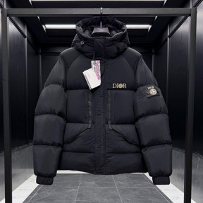 디올 스콘 콜라보 패치 로고 블랙 다운 패딩 재킷