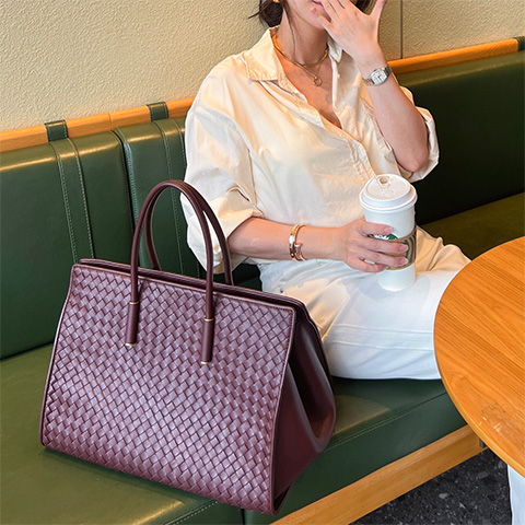 보테가 바바라 토트백 숄더백 다크레드 868327