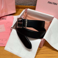 미우미우 레더 로고 버클 벨트 블랙 은장 3.5cm