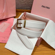 미우미우 레더 로고 버클 벨트 화이트 금장 3.5cm
